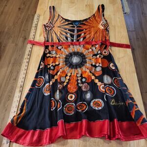 Desigual Multicolor Midi Dress with Red and Orange Accents